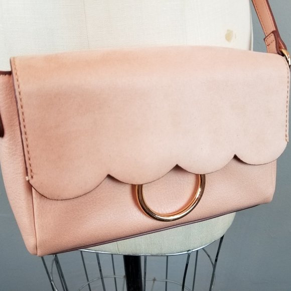 Lauren Conrad Poesie Scalloped Blush Leather Cross Body Purse Rose Gold Details - Picture 4 of 8